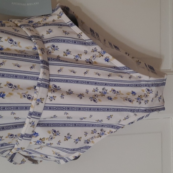 NWT ANTONIO MELANI BLUE BELTED ABYSS FLORAL/STRIPED ONE PIECE SWIMSUIT SZ L - Picture 3 of 16